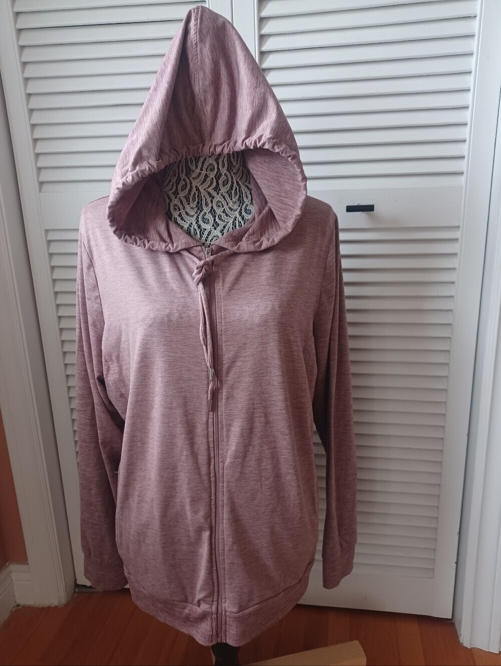 Reitmans Hyba Women’s 2XL Hooded Zip-Front Top in Dusty Rose/Mauve